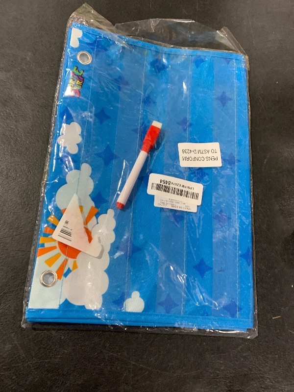 Photo 1 of Daily Schedule Pocket Chart, Classroom Chart with 13+1 Pockets, 26 Reusable Cards (13 Double Sided Printed Cards & 13 Blank Ones) plus 2 Metal Mounting Hangers (Blue Sky, 13” x 36”)