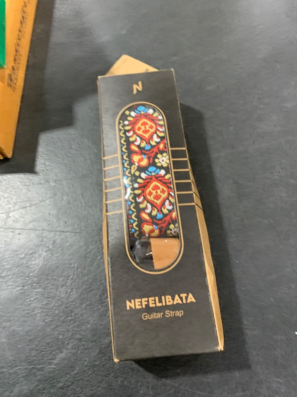 Photo 1 of Nefelibata Guitar Strap, Embroidered Cotton Guitar Straps with Head Cowhide Leather Ends for Bass, Electric & Acoustic Guitars, with Free Strap Button, 1 Pair Strap Locks and 4 Guitar Picks (Saffron)