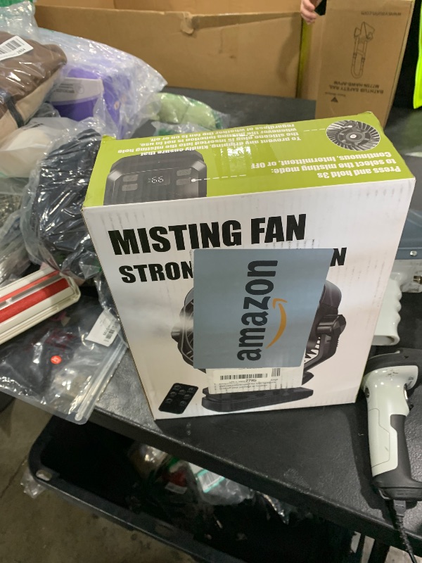 Photo 1 of Portable Rechargeable Misting Fan with 12oz Mist, Battery Life Display, Remote, Timer, Light, 5 Speeds, 9-Inch, 20000mAh 120H Battery Powered Clip Fan for Stroller, Travel, Outdoor, Poweroutage