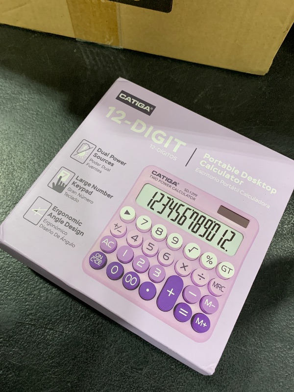 Photo 1 of CATIGA Mechanical Switch Calculator with Solar and Battery Dual Power, 12-Digit Large LCD Display, Aesthetic and Cute Desktop Calculator with Big Button, for Home, School and Office Use, SD-1299