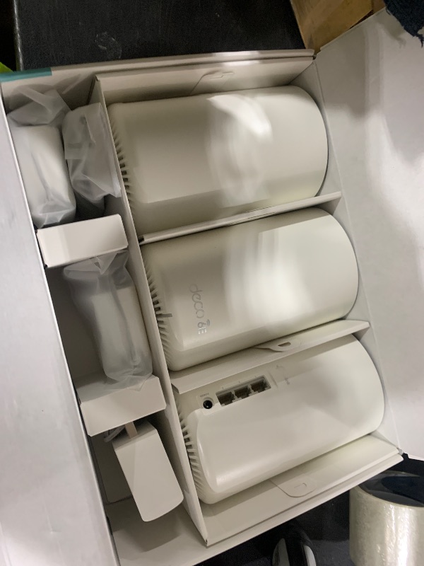 Photo 1 of TP-Link Deco XE75 AXE5400 Tri-Band WiFi 6E Mesh System - Wi-Fi up to 7200 Sq.Ft, Engadget Rated Best Mesh for Most People, Replaces WiFi Router and Extender, AI-Driven Mesh New 6GHz Band, 3-Pack