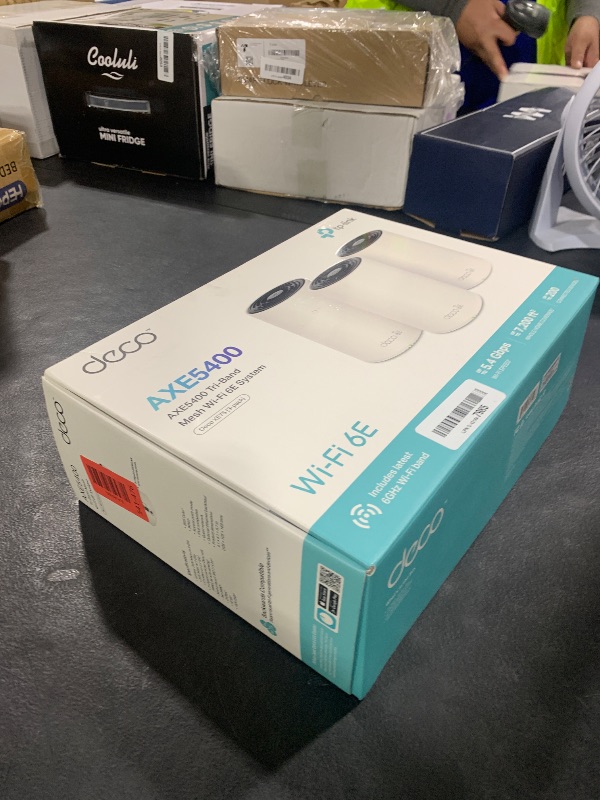 Photo 1 of TP-Link Deco XE75 AXE5400 Tri-Band WiFi 6E Mesh System - Wi-Fi up to 7200 Sq.Ft, Engadget Rated Best Mesh for Most People, Replaces WiFi Router and Extender, AI-Driven Mesh New 6GHz Band, 3-Pack