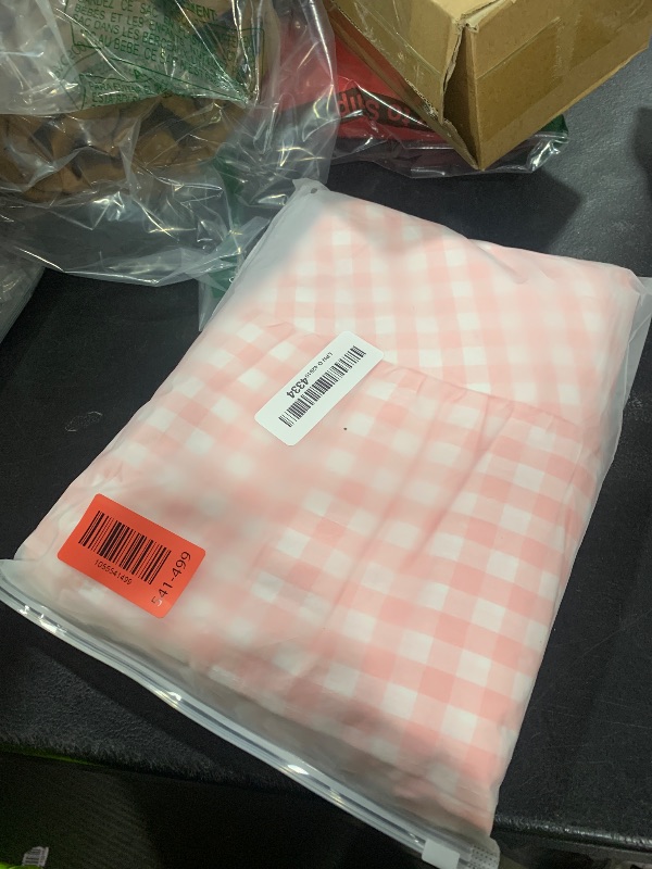 Photo 1 of K MASANIJI Blush Plaid Gingham Ruffled Table Cloth Round Cover 4 Seats, 100% Washed Cotton Farmhouse Cottage Coquette Checker Vintage Decorative Tablecloth - Dia.70 inches