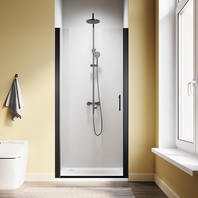Photo 1 of Pivot Shower Door, 34" W x 72" H, 1/4" Tempered Glass Shower Door, Pivot Swing Shower Glass Door, Easy to Clean, Matte Black Finish
