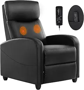 Photo 1 of Sweetcrispy Massage Recliner Chair for Adults, Adjustable Home Theater Seating with Lumbar Support, Modern Fabric Reclining with Padded Backrest and Seat, Compact Sofa Chairs for Living Room, Black

