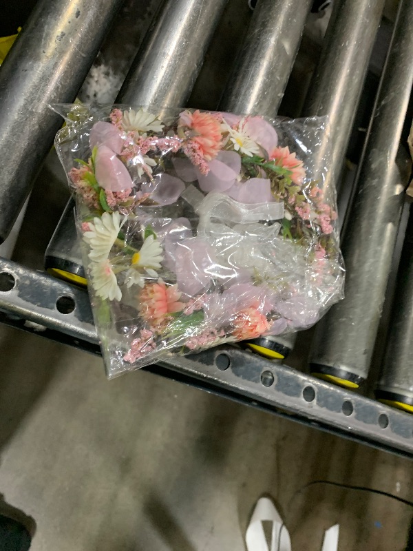 Photo 1 of AWAYTR Leaf Flower Crown Garland Headpiece - Hair Floral Wreath Adjustable Flower Headbands for Bridal Wedding Festival Party Flower Leaves Crown (Pink)