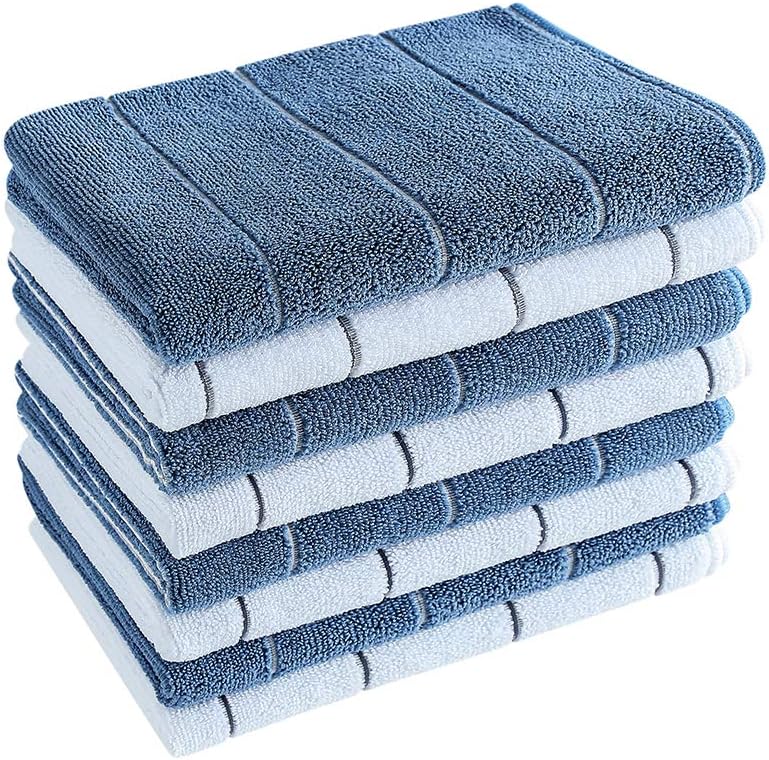 Photo 1 of Microfiber Kitchen Towels - Super Absorbent, Soft and Solid Color Dish Towels, 8 Pack (Stripe Designed Blue and White Colors), 26 x 18 Inch