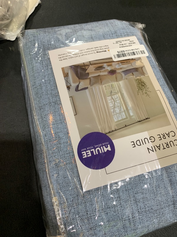 Photo 1 of MIULEE Linen Blackout Curtains and Drapes 100% Room Darkening Thermal Insulated Grommet Window Panels with Coating 2 PCs W 42 x L 90 inches Stone Blue
