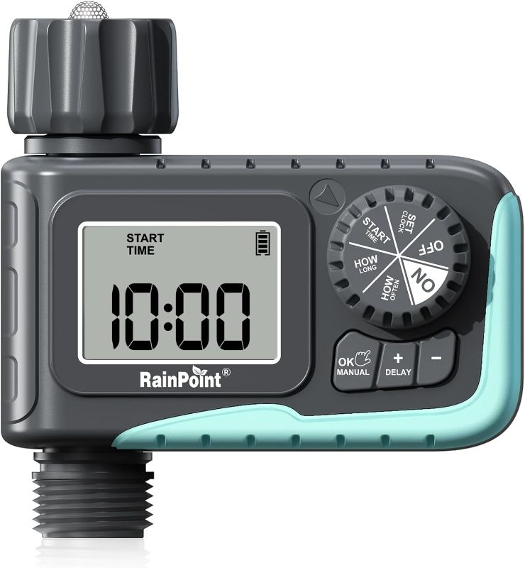 Photo 1 of RAINPOINT Sprinkler Timer, Programmable Water Timer for Garden Hose, Outdoor Soaker Hose Timed with Rain Delay/Manual/Automatic Watering System, Digital Irrigation for Yard, Lawn, 1 Outlet
