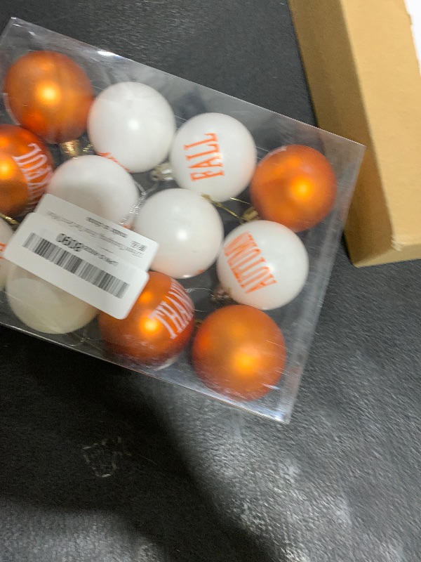 Photo 1 of 12 Pieces Fall Thanksgiving Day Hanging Ball - Fall Ball Hanging Ornament - Orange White Hanging Balls for Farmhouse Autumn Thanksgiving Home Tree Decor (White)