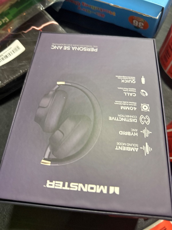 Photo 1 of Monster Persona SE ANC Active Noise Cancelling Headphones, Over Ear Bluetooth Headphones Wireless, 60H Playtime, HiFi Stereo Audio, Deep Bass, Built-in Mic, Memory Foam Ear Cups for Home (Blue)