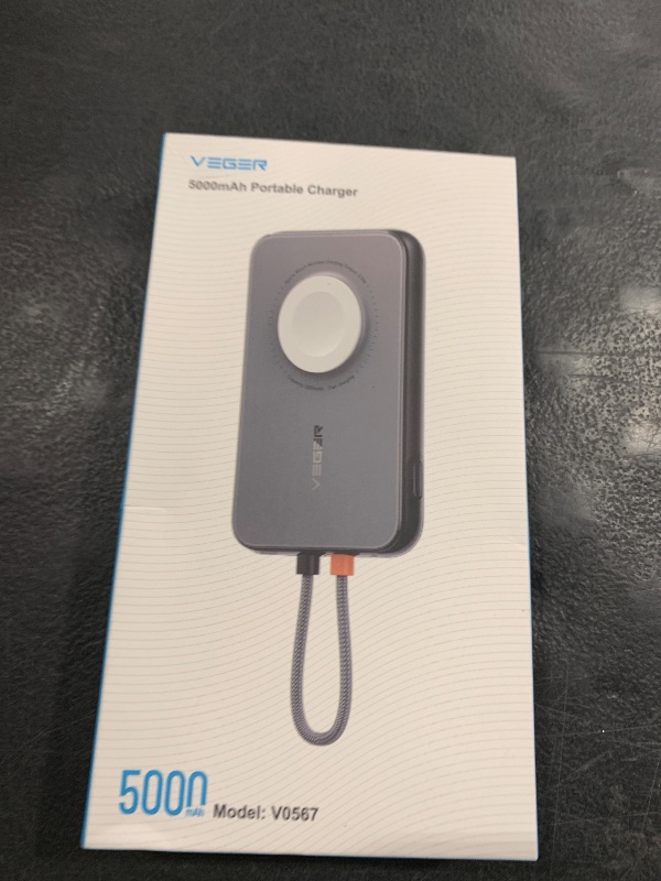 Photo 1 of VEGER Portable Charger for iPhone with Built in Cable, 5000mAh Mini Power Bank Battery Pack, PD 20W Fast Charger Travel Essential Compatible with iPhone14/13/12/Pro Max, Andorid, Apple Watch-Blue