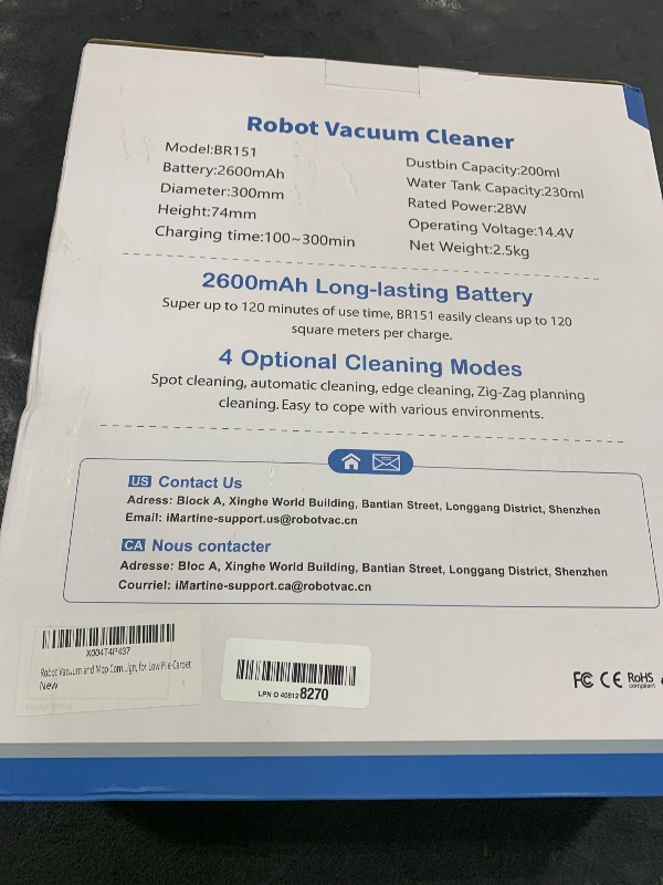 Photo 1 of Robot Vacuum and Mop Combo, 2 in 1 Robotic Vacuums Cleaner with WiFi/App, Robot Vacuum with Water Tank, Strong Suction, Schedule, Self-Charging, Quiet, for Hard Floor, Pet Hair, Low Pile Carpet