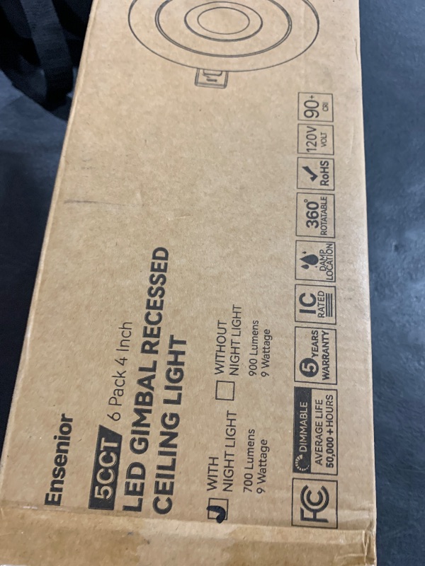 Photo 1 of Ensenior 6 Pack 4 inch Gimbal Led Recessed Light with Night Light, 90° Adjustable Directional Eyeball Lighting, Dimmable, 2700K/3000K/3500K/4000K/5000K, 700LM, 9W=85W-FCC Certified