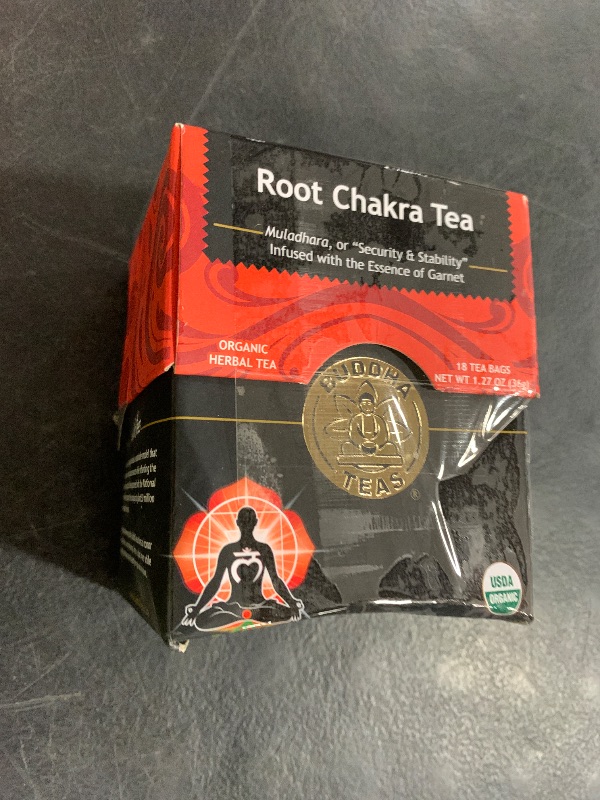 Photo 1 of Buddha Teas - Root Chakra Tea - Organic Herbal Tea - For Security & Stability - With Ashwagandha Root, Raspberry Leaf, Cloves & Garnet Essence - 100% Kosher & Non-GMO - 18 Tea Bags (Pack of 1) exp date 05/2028