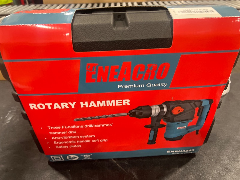 Photo 1 of ENEACRO 1-1/4 Inch SDS-Plus 12.5 Amp Heavy Duty Rotary Hammer Drill, Safety Clutch 3 Functions with Vibration Control Including Grease, Chisels and Drill Bits with Case