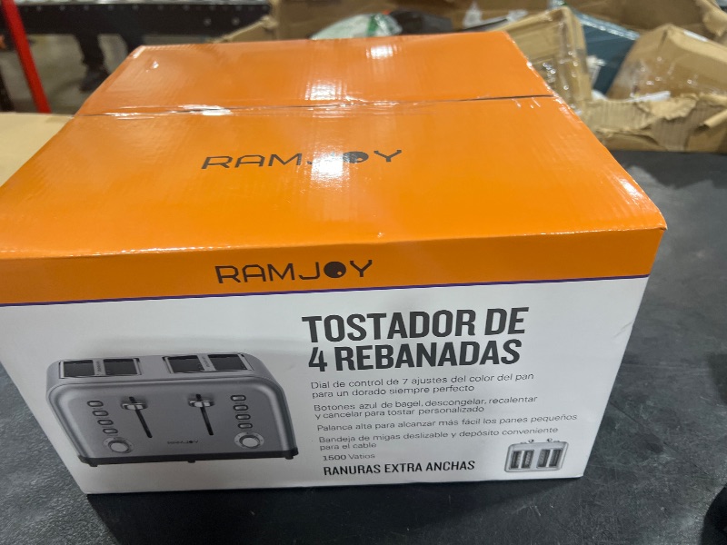 Photo 1 of RAMJOY Toaster 4 Slice, Dual Independent Controls, Extra Wide Slot Toasters for Bagel, Bread, Waffles, 7 Shade Settings, 4 Main Functions, Removable Crumb Tray, 1500 Watts, Brushed Stainless Steel