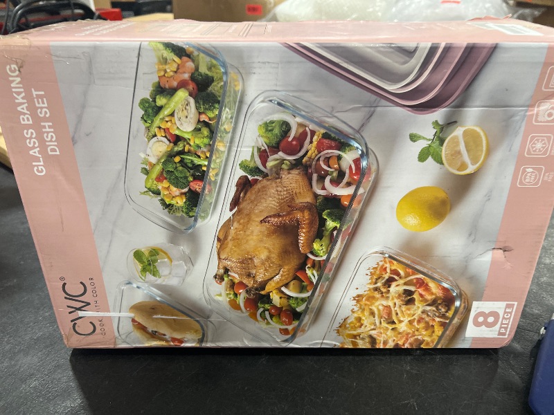 Photo 1 of COOK WITH COLOR 8 PC. Glass Baking Dish Set with Lids - Deep Casserole Dish, Glass Food Container, Oven, Freezer and Microwave Safe, Clear Container, Pink