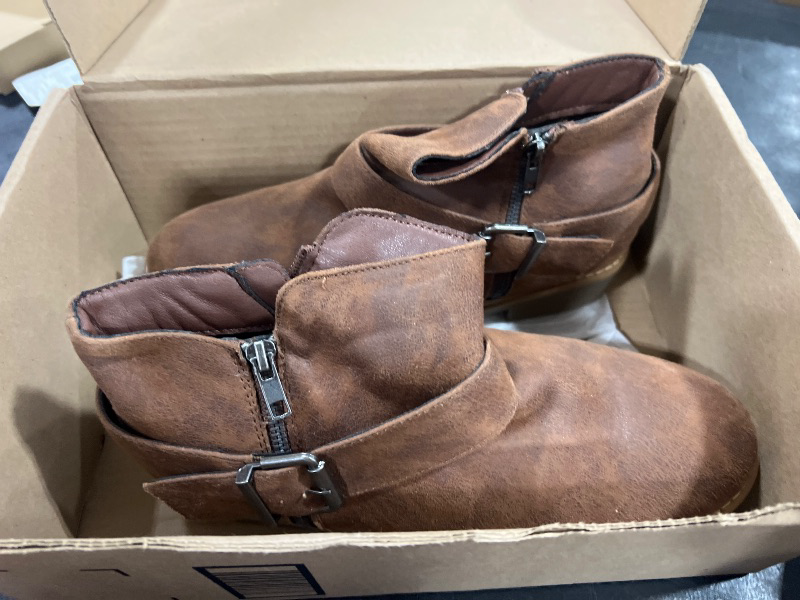 Photo 1 of DOBOLIN Women Chelsea Ankle Boots Low Heel Brown Short Boots Zipper Comfortable Round Toe Fall Booties, US Size 10
