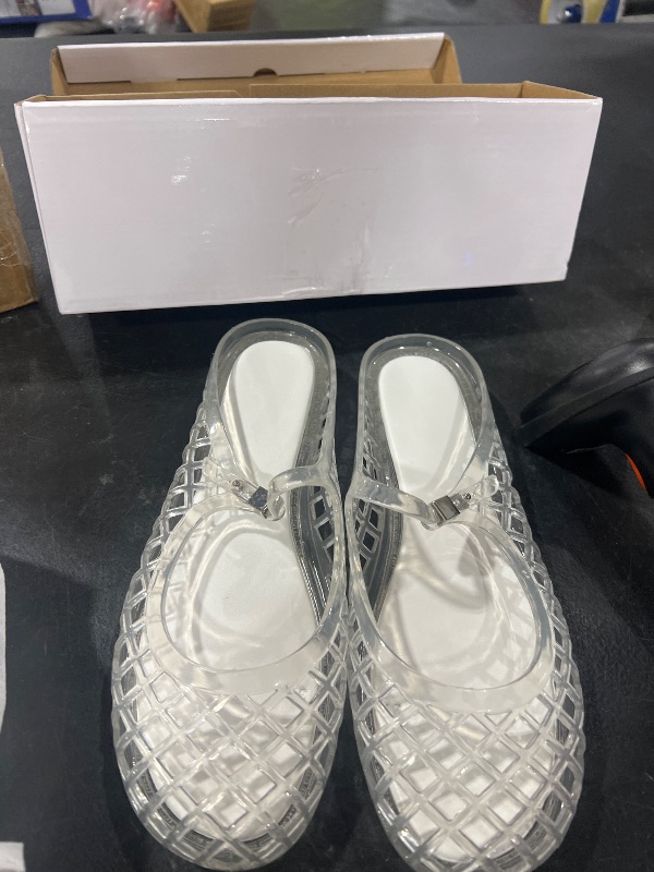 Photo 1 of Clear Jelly Slide Sandals for Women Mary Jane Mules Breathable Closed Toe Flat Summer Slip On Mesh Slides for Woman Size 7.5