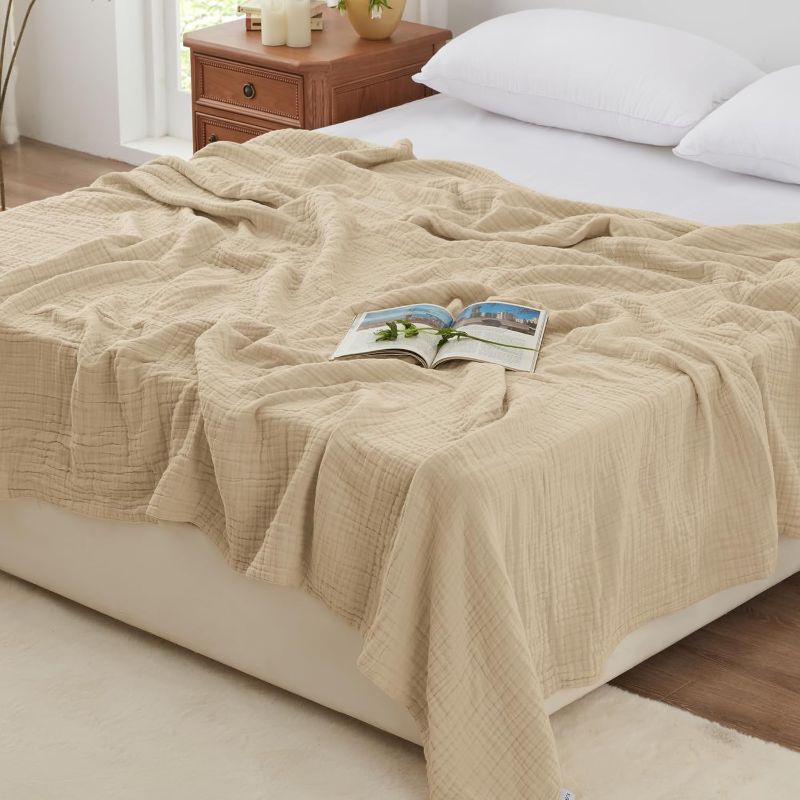 Photo 1 of Love's cabin 6 Layer 100% Cotton Muslin Blanket, 108"x90" Muslin King Size Blanket for Bed Couch, Lightweight and Breathable Cotton Gauze for...