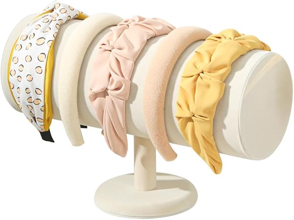 Photo 1 of T-Bar Headband Holder Organizer for Selling, Soft Velvet Hairband Stand Display, Hair Hoop Accessories Jewelry Storage for Women Girls (Beige Velvet)
