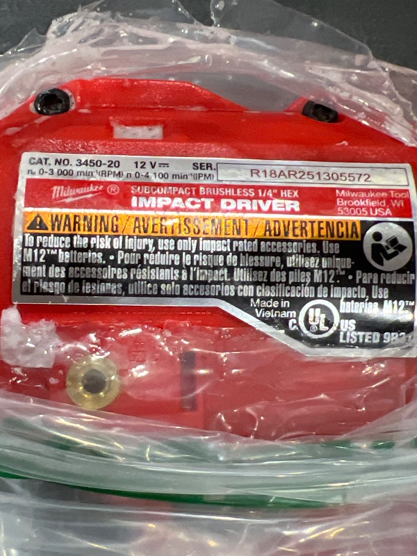 Photo 1 of Milwaukee M12 Subcompact Brushless 1/4 Inch Hex Impact Driver (Bare Tool)