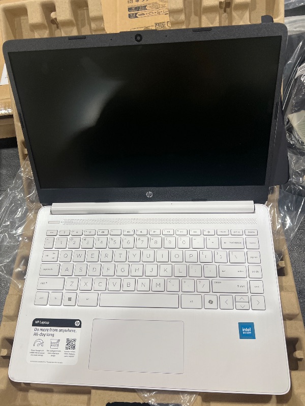 Photo 1 of HP 14 Laptop, Intel Celeron N4020, 4 GB RAM, 64 GB Storage, 14-inch Micro-edge HD Display, Windows 11 Home, Thin & Portable, 4K Graphics, One Year of Microsoft 365 (14-dq0040nr, Snowflake White)