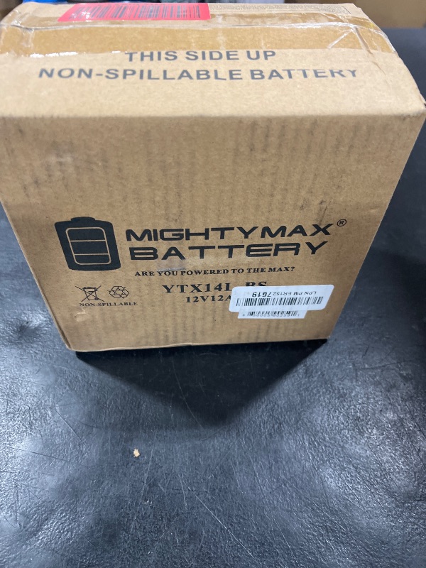 Photo 1 of Mighty Max Battery YTX14L-BS -12 Volt 12 AH, 200 CCA, Rechargeable Maintenance Free SLA AGM Motorcycle Battery