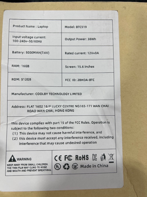 Photo 1 of UOWAMOU 15.6 IPS-FHD-Laptop, 16GB RAM 512GB SSD 6500Y (up to 3.4GHz), Multi-Ports Lightweight Computer for Student-Home WiFi 5 BT5.0