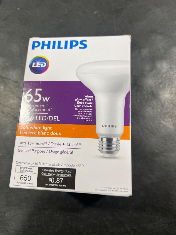Photo 1 of Philips LED Dimmable BR30 Soft White Light Bulb with Warm Glow Effect 650-Lumen, 2700-2200-Kelvin, 9-Watt (65-Watt Equivalent), E26 Base, Frosted, 1-Pack