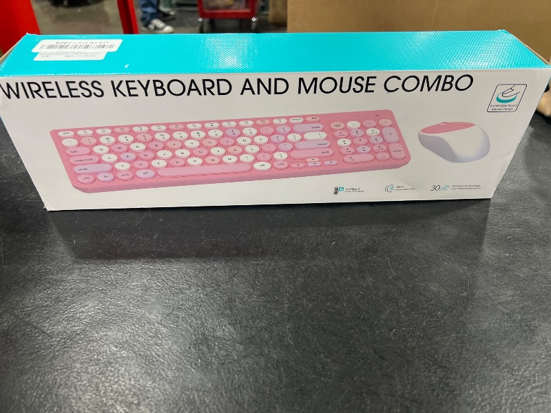 Photo 1 of Wireless Keyboard and Mouse Combo, Retro Typewriter Keyboard with Round Keycaps, 2.4GHz USB Cute Wireless Keyboard Mouse for Computer, Desktop, Laptop and Computer (Pink-Colorful)
