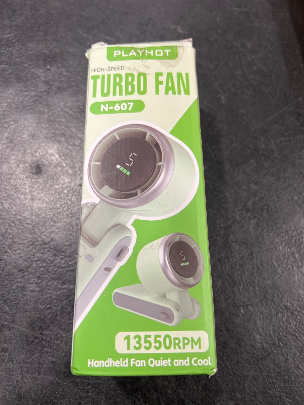 Photo 1 of PlayHot Portable Handheld Turbo Fan, 5 Gear Wind, Battery Operated, Up to 12 Working Hours, 3 IN 1 Hand Fan with Air Turbo Tech Cooling Fans for Outdoor Activities, Travel, Beach (Green)