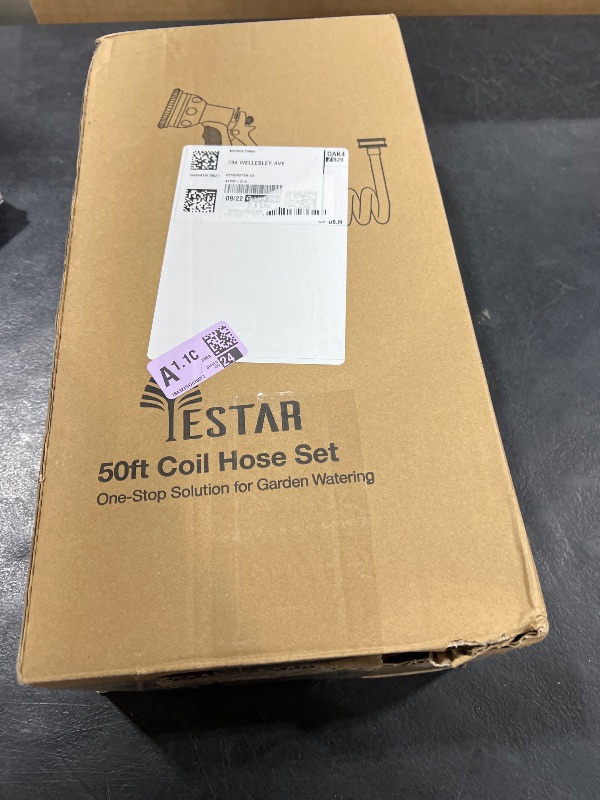 Photo 1 of Coil Hose 50FT EVA Coil Garden Hose With 3/4'' Brass Connector Coiled Water Hose Lightweight And No Kink Includes 7 Patterns Spray Nozzle For Outdoors Lawn Watering Car Washing