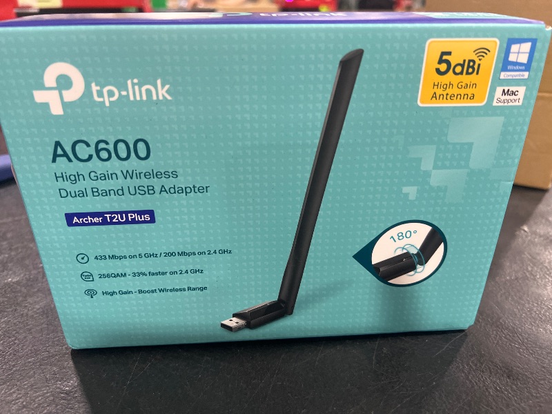 Photo 1 of TP-Link AC600 USB WiFi Adapter for PC (Archer T2U Plus)- Wireless Network Adapter for Desktop with 2.4GHz, 5GHz High Gain Dual Band 5dBi Antenna, Supports Win11/10/8.1/8/7/XP, Mac OS 10.9-10.14, Black
