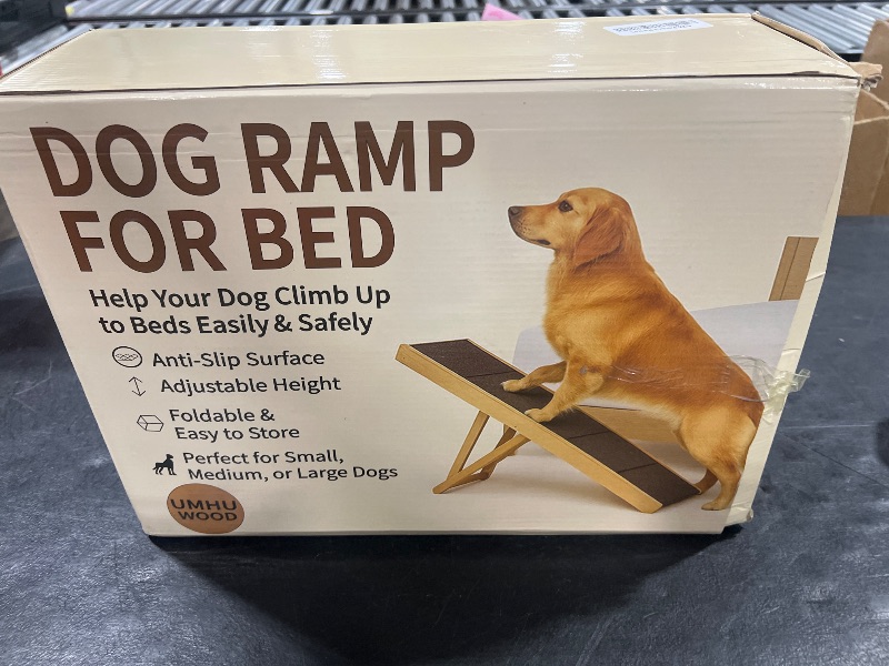 Photo 1 of UMHUWOOD Dog Ramp for Couch, Bed, and Car – Adjustable, Portable, Foldable, Non-Slip Wooden Pet Ramp for Small, Medium, and Senior Dogs and Cats – Up to 19.5" High