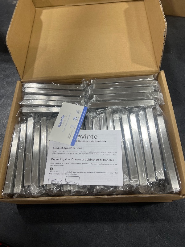 Photo 1 of Ravinte 60 Pack Cabinet Handles Square Cabinets Cupboard Handles Brushed Nickel Drawer Pulls Stainless Steel Kitchen Cabinet Pulls Cabinet Hardware Drawer Handles 5 inch Hole Center