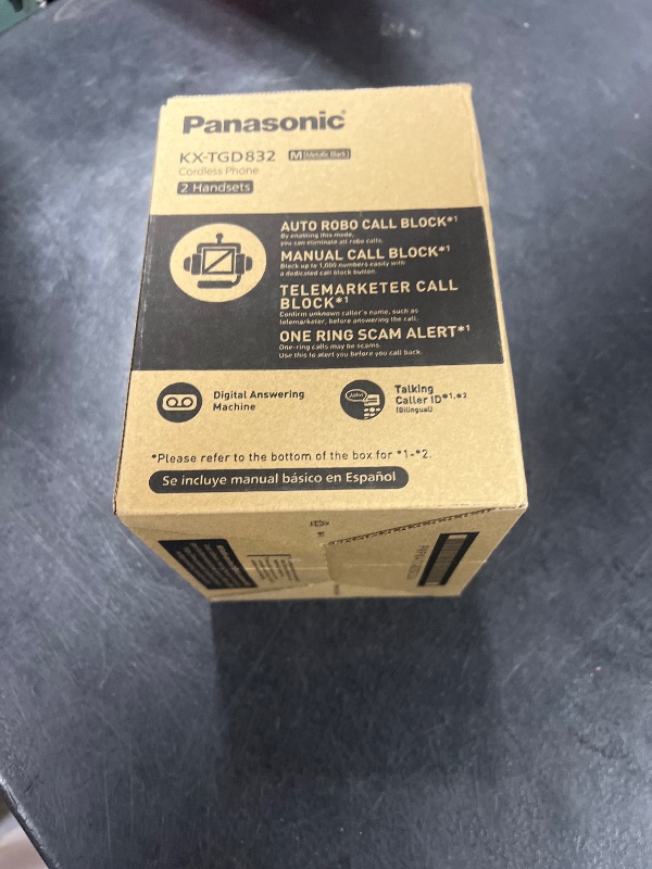 Photo 1 of Panasonic Cordless Phone with Answering Machine, Advanced Call Block, Bilingual Caller ID and Easy to Read High-Contrast Display, Expandable System with 2 Handsets - KX-TGD832M (Metallic Black)