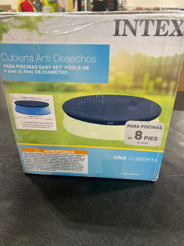 Photo 1 of INTEX 28020E Pool Cover: For 8ft Round Easy Set Pools – Includes Rope Tie – Drain Holes – 12in Overhang – Snug Fit