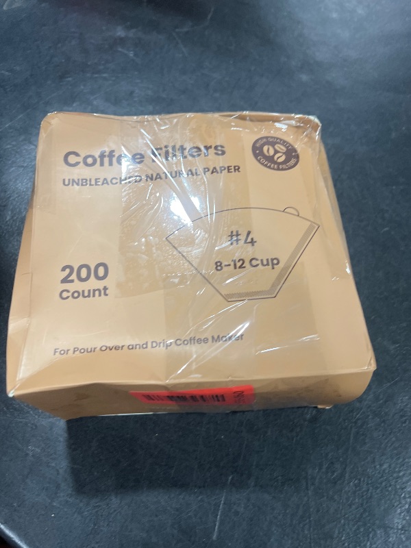 Photo 1 of #4 Cone Coffee Filters 8-12 Cup, 200 Count Unbleached Natural Coffee Paper Filters, No Blowout, Disposable Coffee Filter for Pour Over and Drip Coffee Maker