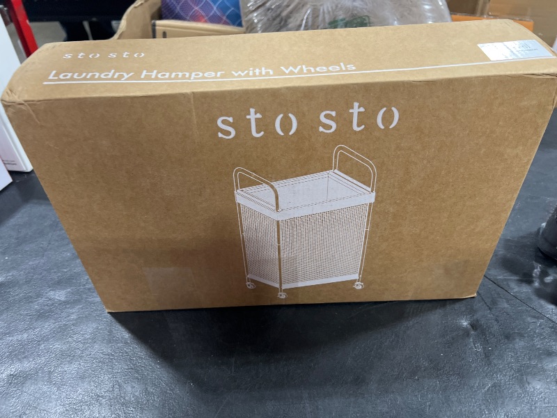 Photo 1 of STO STO 120L Large Laundry Hamper with Wheels, Rolling Laundry Basket Cart with Removable Canvas Liner Bag, Lockable Wheels, Metal Frame, Dirty Clothes Hamper for Bedroom, Bathroom, Laundry Room