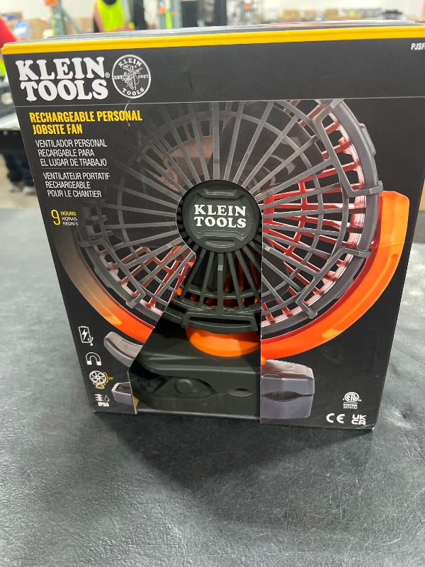 Photo 1 of Klein Tools PJSFM1 Cordless Rechargeable Fan with USB-C Charging Cord and Multiple Mounting Options Perfect for the Jobsite