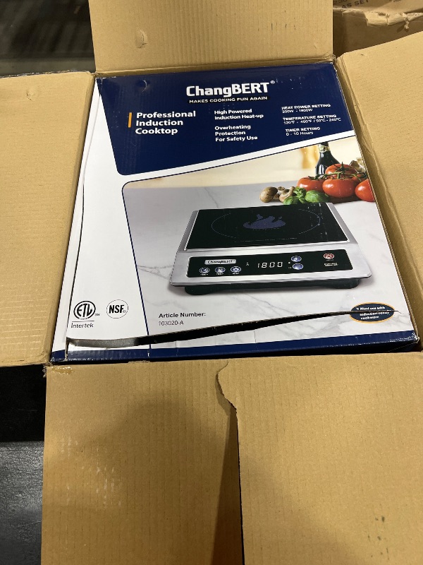 Photo 1 of ChangBERT Induction Cooktop, Commercial Grade Portable Cooker, Large 8” Heating Coil, Premium Stainless Steel Countertop Burner with NSF Certified, 10 Hours Timer Powerful 1800W Professional Hot Plate