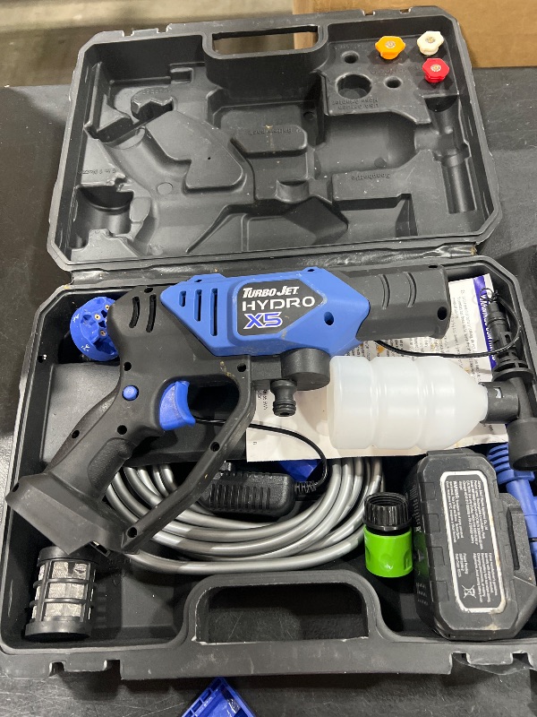 Photo 1 of Ontel Turbo Jet HydroX5 Pro Portable Cordless Pressure Washer (21V 3000mAh Battery), 6-in-1 Nozzle, Dual Water Source, 16ft Detachable Hose