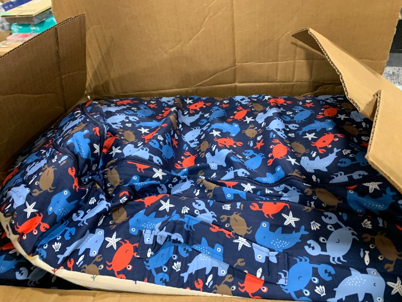 Photo 1 of Umoving 100% Cotton Lining Portable Foldable Toddler Travel Bed - Soft Foam Floor Bed with Washable Cover, Safe and Comfortable Toddler Crib, Ocean Blue