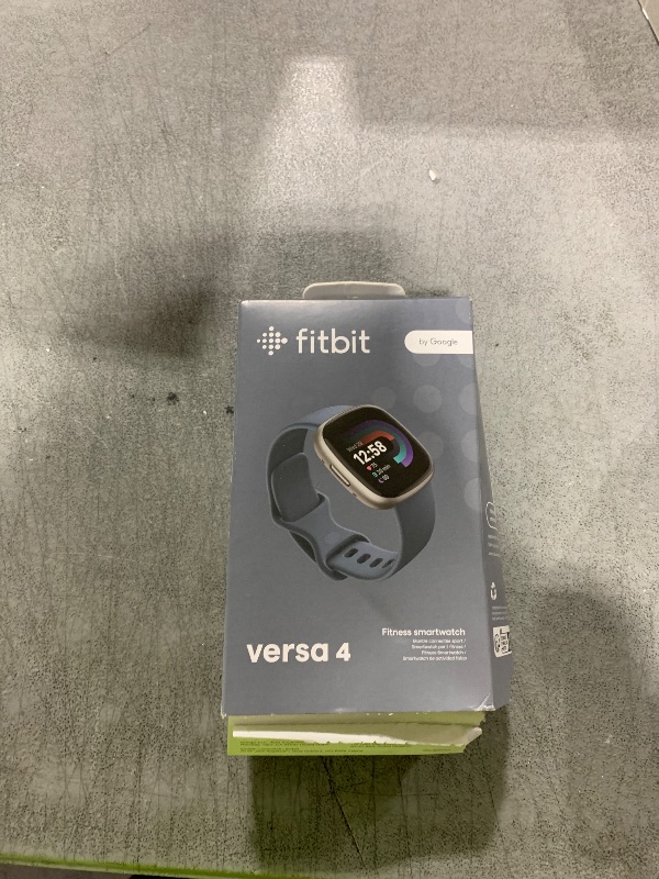 Photo 1 of Fitbit Versa 4 Fitness Smartwatch with Daily Readiness, GPS, 24/7 Heart Rate, 40+ Exercise Modes, Sleep Tracking and more, Waterfall Blue/Platinum, One Size (S & L Bands Included)