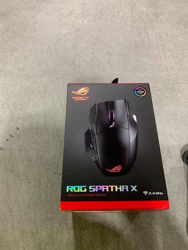 Photo 1 of ASUS ROG Spatha X Wireless Gaming Mouse (Magnetic Charging Stand, 12 Programmable Buttons, 19,000 DPI, Push-fit Hot Swap Switch Sockets, ROG Micro Switches&Paracord and Aura RGB lighting),Black