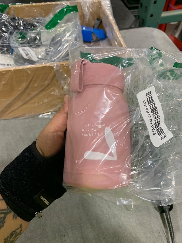 Photo 1 of 10.6oz Glass Insulated Water Bottle 330ml Double Layer Mini Thermal Mug Leak Proof Good Sealing Small Portable Cute Rabbits Insulated Vacuum Flasks for Travelling Outdoor Sports(Pink)