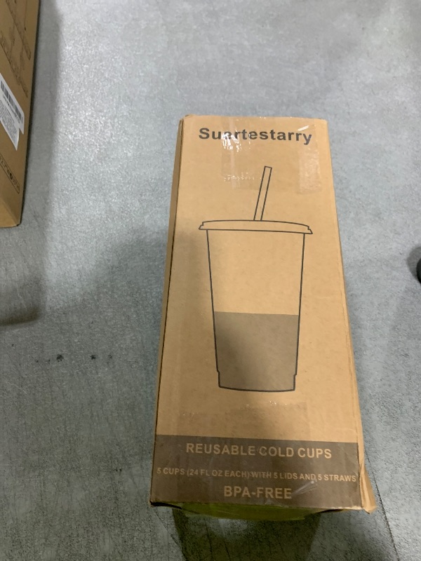 Photo 1 of Suertestarry Plastic Tumblers with Lids and Straws Water Bottle Iced Coffee Travel Mug Cup Reusable Cups Perfect for Parties,Birthdays,24oz-5 Pack(Rainbow Glitterr)