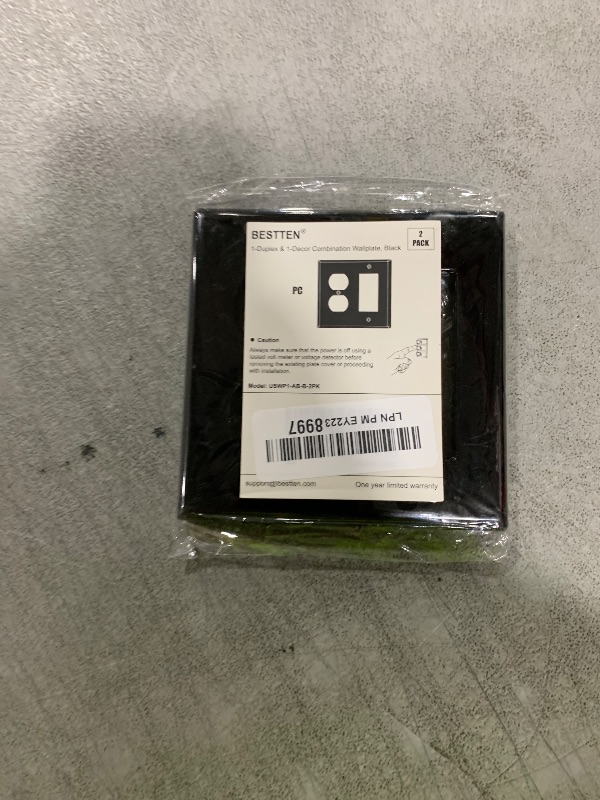 Photo 1 of [2 Pack] BESTTEN 2-Gang Combination Wall Plate, 1-Duplex/1-Decor, Standard Size H4.53” x W4.57”, Unbreakable Polycarbonate Outlet and Switch Cover, UL Listed, Black